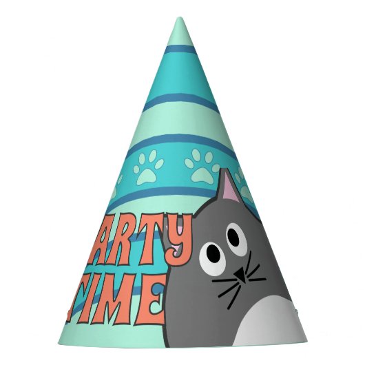 Grijze Kat Feesttijd Feesthoedjes (Voorkant)