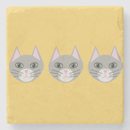 Grijze kat, geel stenen onderzetter (Voorkant)