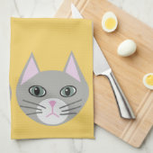 Grijze kat, geel theedoek (Quarter Fold)