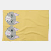 Grijze kat, geel theedoek (Horizontaal)