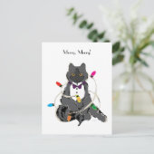 Grijze kat gewikkeld in kerst Lichten Vakantie ber Feestdagenkaart (Staand voorkant)