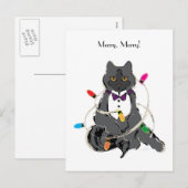 Grijze kat gewikkeld in kerst Lichten Vakantie ber Feestdagenkaart (Voorkant / Achterkant)