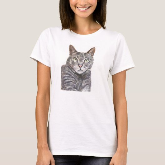 Grijze kat Groene ogen schilderen T-shirt (Voorkant)
