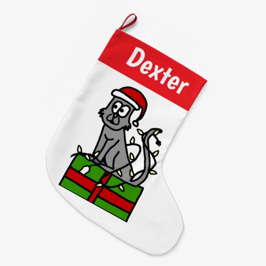  grijze kat grote kerstsok (Voorkant (Hangend))