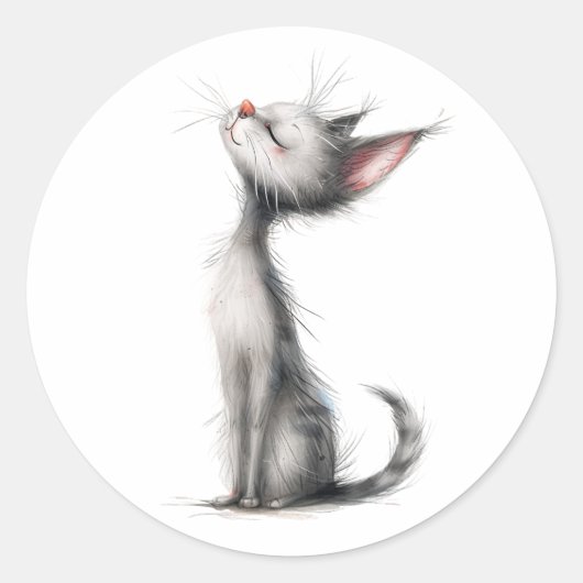Grijze kat illustratie ronde sticker (Voorkant)