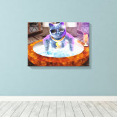 Grijze kat in bad canvas afdruk (Insitu (Houten vloer))