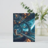 Grijze kat in cockpit met de aarde buiten feestdagenkaart (Staand voorkant)