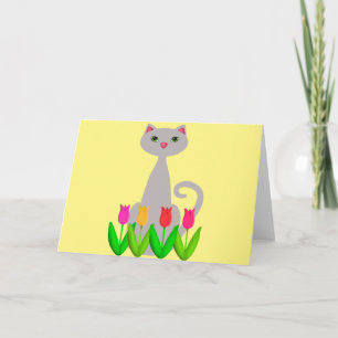 Grijze Kat in de Bloemen van de Lente Kaart