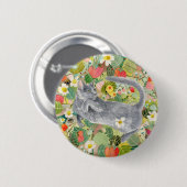 Grijze kat in de knop Strawberry Patch Ronde Button 5,7 Cm (Voorkant /achterkant)