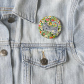 Grijze kat in de knop Strawberry Patch Ronde Button 5,7 Cm (In situ)