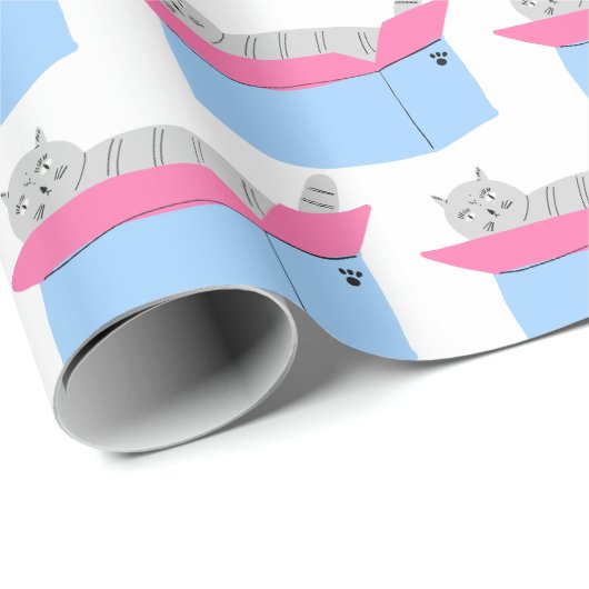 Grijze Kat In Doos Cadeaupapier (Rol Hoek)