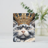 Grijze kat in een kroon briefkaart (Staand voorkant)