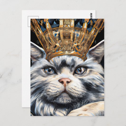 Grijze kat in een kroon briefkaart (Voorkant / Achterkant)