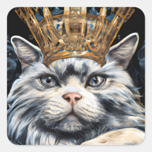 Grijze kat in een kroon vierkante sticker