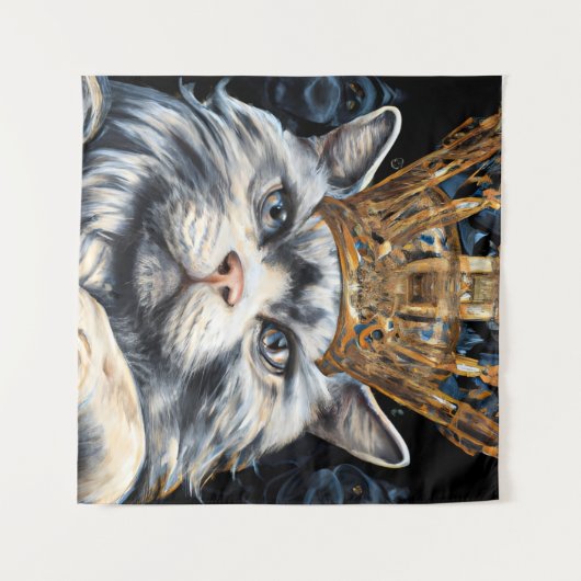 Grijze kat in een kroon wandkleed (Voorkant (horizontaal))