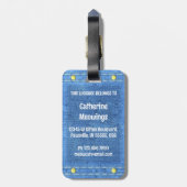 Grijze kat in Faux Denim Pocket met aangepaste naa Bagagelabel (Achterkant verticaal)