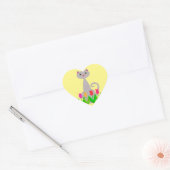 Grijze Kat in Lente Bloemen Hart Sticker (Envelop)