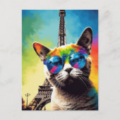 Grijze kat in Parijs Briefkaart (Voorkant)