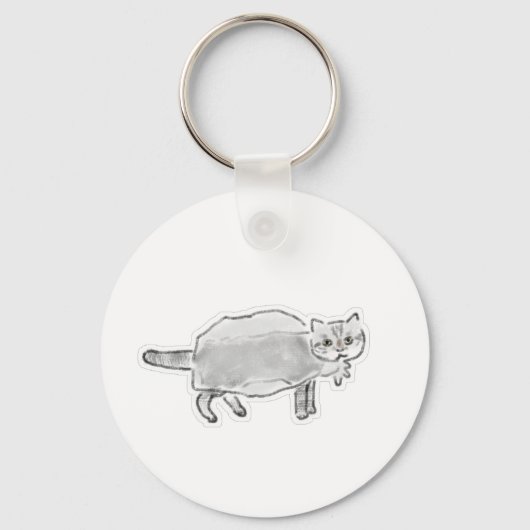 Grijze kat in plastic zak potloodkunst sleutelhanger (Voorkant)