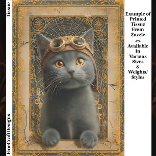 Grijze kat in weelderige Steampunk stijl DZ8 decou Tissuepapier
