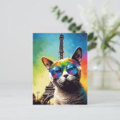 Grijze Kat in Zonnebril in Parijs Briefkaart (Staand voorkant)