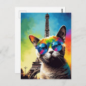 Grijze Kat in Zonnebril in Parijs Briefkaart (Voorkant / Achterkant)