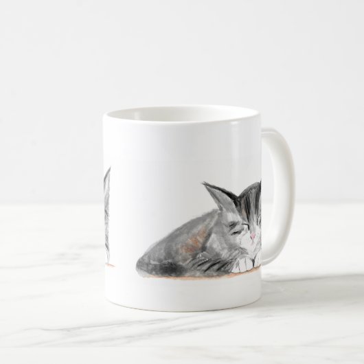 Grijze kat  kitten waterverf Mooi Koffiemok (Voorkant rechts)