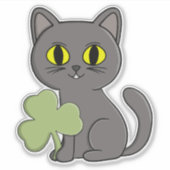 Grijze Kat Klavertje vier Charm Sticker (Voorkant)