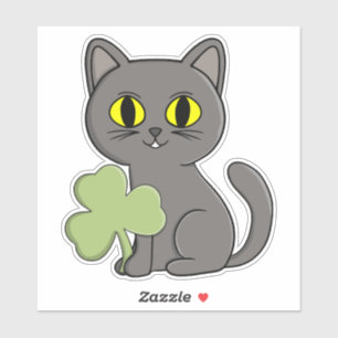 Grijze Kat Klavertje vier Charm Sticker
