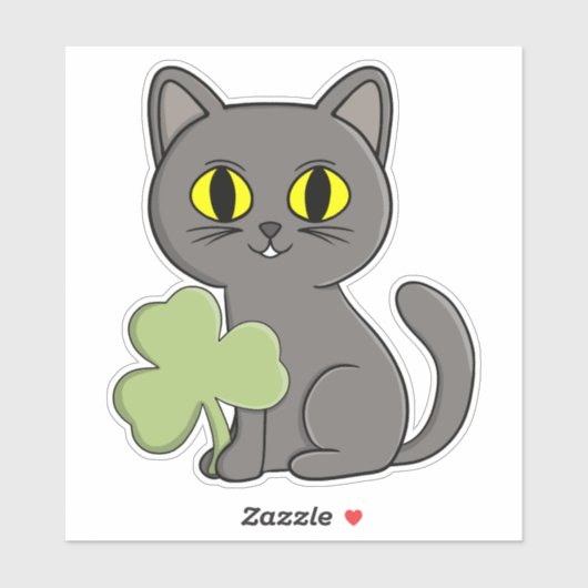 Grijze Kat Klavertje vier Charm Sticker (Vel)