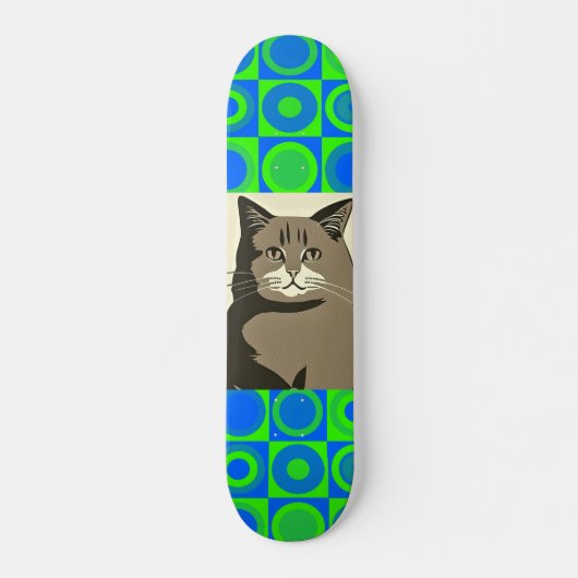 GRIJZE KAT KUNST SKATEBOARD (Voorkant)