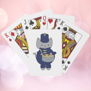 Grijze kat Marching Band Drummer Fantasievol Dier Pokerkaarten