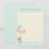 Grijze kat met ballonnen, klein led flatpanel bedankkaart (Voorkant / Achterkant)