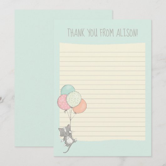 Grijze kat met ballonnen, klein led flatpanel bedankkaart (Voorkant / Achterkant)