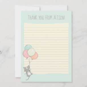 Grijze kat met ballonnen, klein led flatpanel bedankkaart