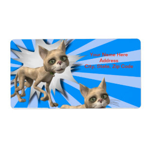Grijze kat met blauwe labels