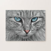 Grijze kat met blauwe ogen legpuzzel (Horizontaal)