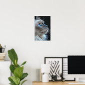 Grijze kat met blauwe ogen poster (Thuiskantoor)