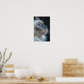 Grijze kat met blauwe ogen poster (Keuken)