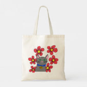 Grijze kat met bloemen personaliseren met eigen in tote bag (Achterkant)