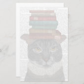 Grijze kat met boeken op kop briefpapier (Voorkant / Achterkant)