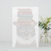 Grijze kat met boeken op kop briefpapier (Staand voorkant)