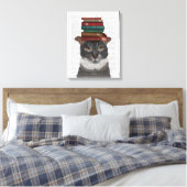 Grijze kat met Boeken op kop Canvas Afdruk (Insitu (Slaapkamer))