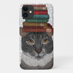 Grijze kat met Boeken op kop Case-Mate iPhone Case