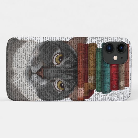 Grijze kat met Boeken op kop Case-Mate iPhone Case (Achterkant (horizontaal))