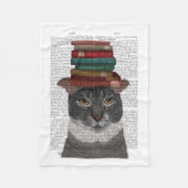 Grijze kat met Boeken op kop Fleece Deken (Voorkant)