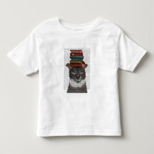 Grijze kat met Boeken op kop Kinder Shirts