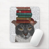 Grijze kat met Boeken op kop Muismat (Met muis)