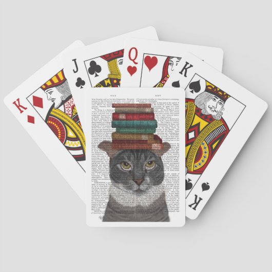 Grijze kat met boeken op kop pokerkaarten (Achterkant)