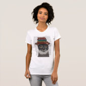 Grijze kat met Boeken op kop T-shirt (Voorkant volledig)
